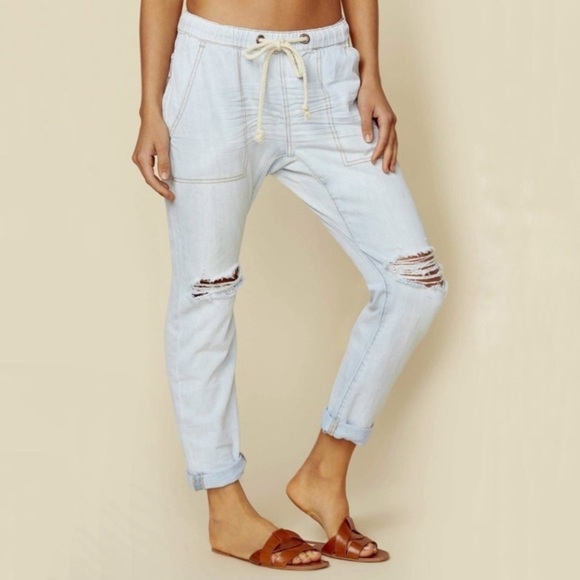 One Teaspoon Shabbies Drawstring Boyfriend Distressed Denim Jean Brando XS - Picture 2 of 16